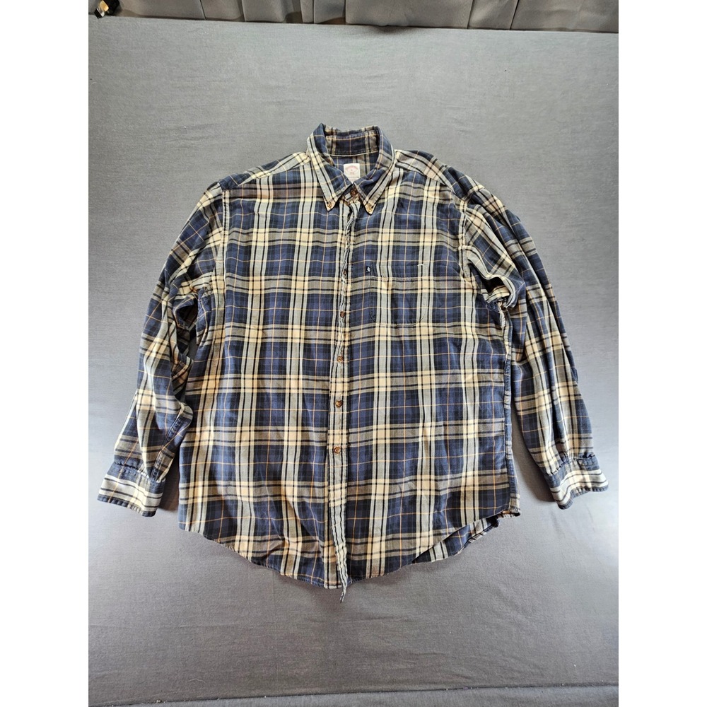 Brooks Brothers 346 Mens XL Blue Cream Plaid Cotton Button Down Polo Shirt